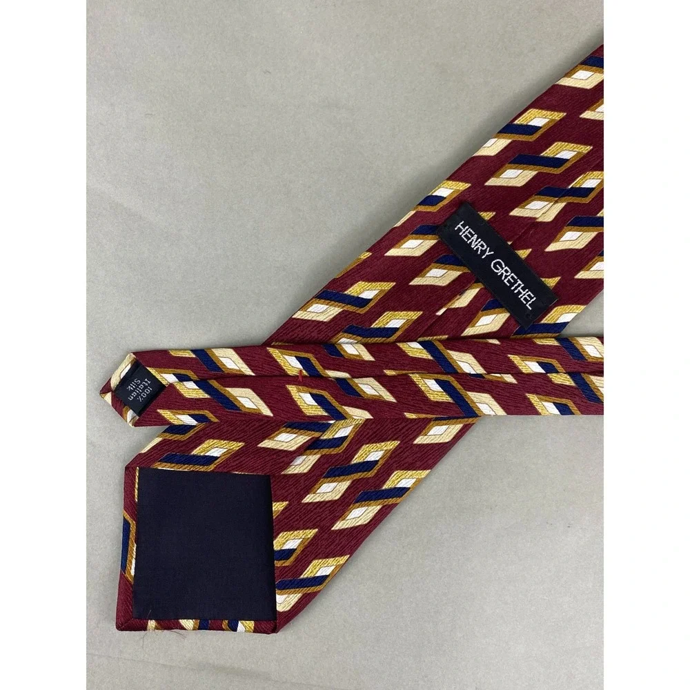 Henry Grethel Mens Tie Silk Burgundy Geometric Abstract Artsy Career 56.5x4